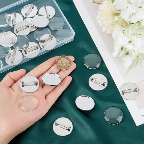 UNICRAFTALE 16 Sets 30mm Blank Dome Brooch Making Kit 304 Stainless Steel Brooch Base Settings Flat Round Brooch Pin with Glass Cabochons for Badg...