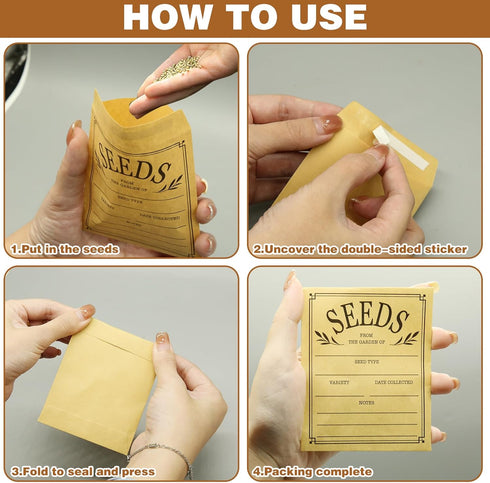 150 Pcs Seed Envelopes, Resealable Seed Packets Envelope Self Adhesive Sealing Seed Saving Envelopes Small Brown Paper Seed Storage Envelopes 3.1x...
