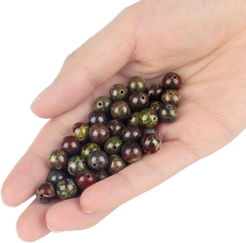 70PCS Natural 8MM Healing Gemstone, Dragon’s Blood Energy Stone Round Loose Beads, Semi-Precious Crystal Beads with Free Elastic String for Jewelr...
