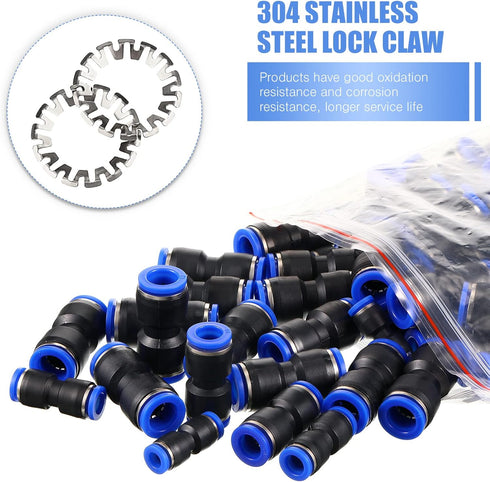 120 Pcs Straight Push Connectors, 6/8/10/12 mm Quick Connect Air Hose Fittings Air Line Fittings Plastic Push to Connect Air Hose Fittings Pneumat...