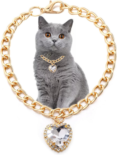 Cat Necklace Collar with Heart Rhinestone Pendant, Lightweight Adjustable Shine Diamond Cute Girl Wedding Birthday Party Pet Necklace Costume Acce...