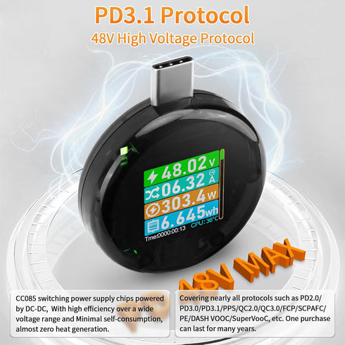 USB C Power Meter USB C Tester, USB Multimeter 4.5-50V 0-6A Touch Control Voltage Current Capacity Amp Volt Voltmeter Ammeter Detector Digital Tes...