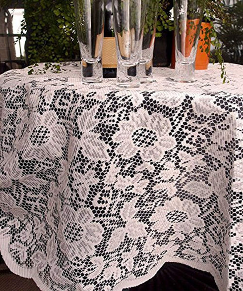 AK TRADING CO. 60" Round Floral Lace Crochet Tablecloth Overlay – Ivory Elegant Table Cover for Weddings & Home Décor...