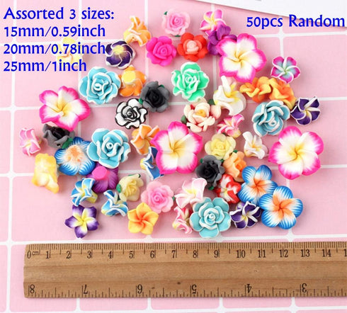 Assorted 50 Pack Tropical Flower Resin Charms Hawaiian Bali Plumeria Flatback Cabochons Flatback Plastic Beads for Miniature Fairy Garden Accessor...
