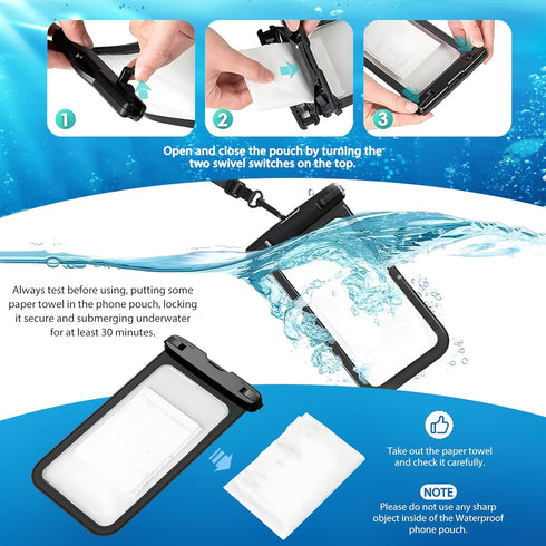WAVELIFE 2 Pcs Waterproof Phone Pouch 9" Universal IPX8 Waterproof Cell Phone Case Dry Bag with Lanyard for iPhone 15 Pro Max/14/13/12/11/SE,Galax...