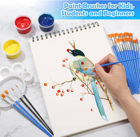 200 Pcs Small Paint Brushes Bulk, Anezus Kids Paint Brushes Detail Fine Brushes with Flat and Round Tip Acrylic Paint Brushes Set for Classroom Wa...