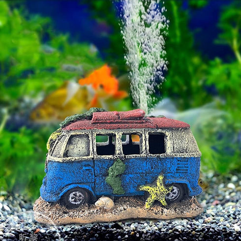 NF Aquarium Decoration Resin Imitation Car Wreck,Fish Tank Supplies Accessories Ornament Hideouts Stone Air Bubble Stone Oxygen Pump...