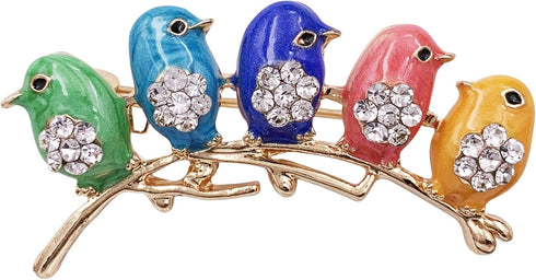 Cute Little Bird Multi Color Brooch Pin Crystal Gold Tone...
