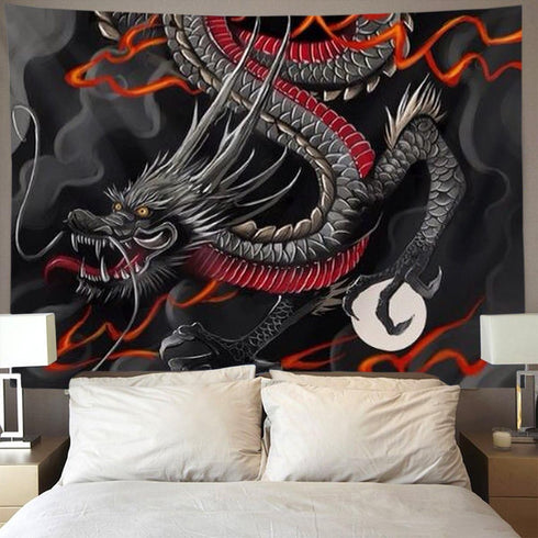 black red Chinese Dragon Japanese dragon art Wall Tapestry Hippie Art Tapestry Wall Hanging Home Decor Extra large tablecloths 40x60 inches For Be...