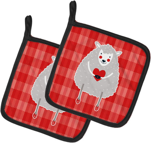 Caroline's Treasures BB6762PTHD Lamb Love Pair of Pot Holders Kitchen Heat Resistant Pot Holders Sets Oven Hot Pads for Cooking Baking BBQ, 7 1/2 ...