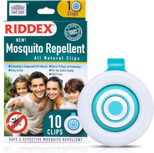 Riddex Mosquito Repellent Clips | 10 PCS | DEET Free | Waterproof Clip | Essential Oil...