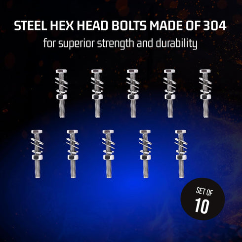 Bolt Dropper Nuts and Bolts Set - Stainless Steel Hex Head - Set of 10 - Set includes Bolt, Nut, 2 Flat Washers, & Spring Washer - Corrosion-Resis...