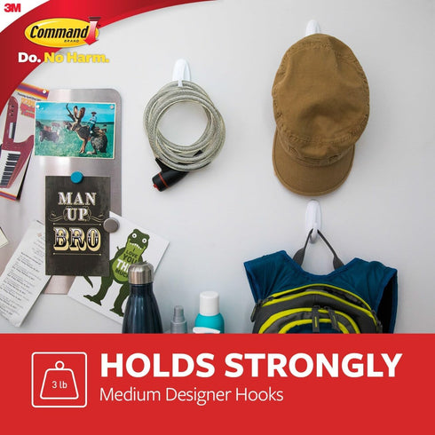 Command Medium Designer Hooks, Holdes up to 3 lb, 6 Wall Hooks with 12 Command Strips, White, Damage Free Hanging Hooks for Hanging Decorations in...