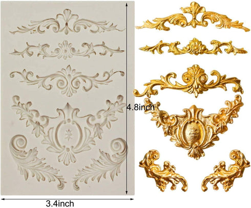 3 Pieces Baroque Fondant Molds Scroll Border Lace Silicone Molds Curlicues Gum Paste Candy Chocolate Molds for Cake Decorating Sugar Craft Polymer...