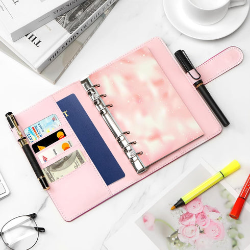 Toplive A6 Refillable Notebook Binder PU Leather 6 Ring Budget Binder Organizer for A6 Filler Paper, Loose Leaf Personal Planner Binder Cover, Las...
