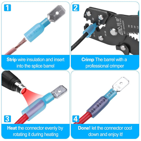 100 PCS 16-14 AWG Waterproof Heat Shrink Quick Disconnect Connectors, Crimp Electrical Wire Male Spade Connectors Insulated Disconnect for Marine ...