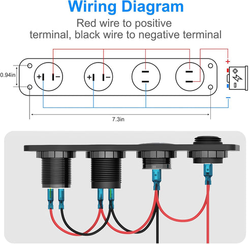 4 in 1-12V USB Outlet RV Accessories Marine Switch Panel Plug, PD3.0 and Dual QC3.0 Car USB Port Aluminum Charger, Lighted 150W Cigarette Lighter ...