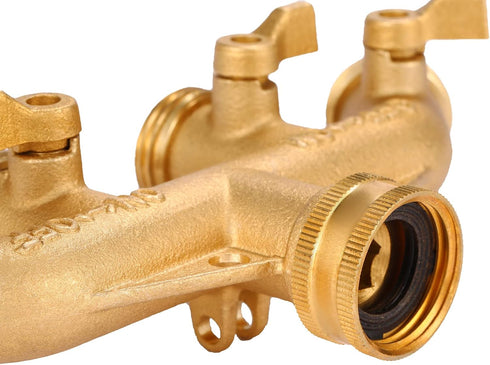 4 Way Heavy Duty Brass Garden Hose Splitter, Hose Connector 3/4", Hose Spigot Adapter with 4 Valves...
