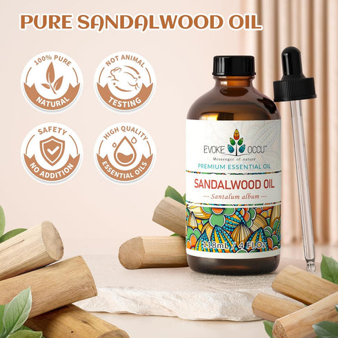 EVOKE OCCU Sandalwood Essential Oil 4 Fl Oz, Pure Sandalwood Oil for Diffuser Candle Soap Making - 118ml...