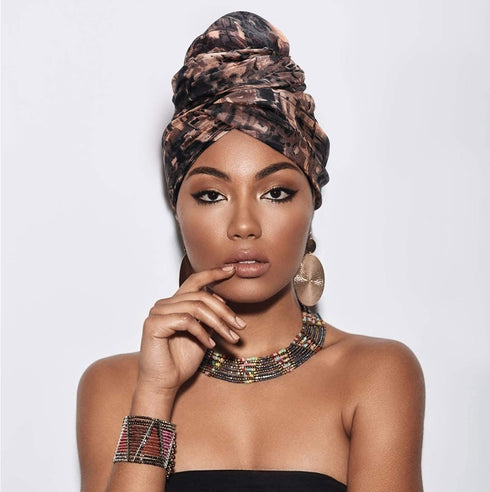 DRESHOW African Turban for Women Knotted Hairwraps Headwraps Ribbed Turban Stretch Jersey Head Scarf Chemo Cancer Cap...