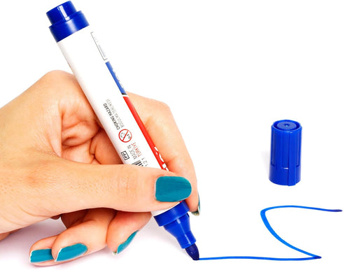 SIRDAS Whiteboard Eraser and Dry Erase Marker Set, Integrated Blue & Black Bullet Tip Markers, Low Odor, Quick-Drying for Classroom, Office, and H...