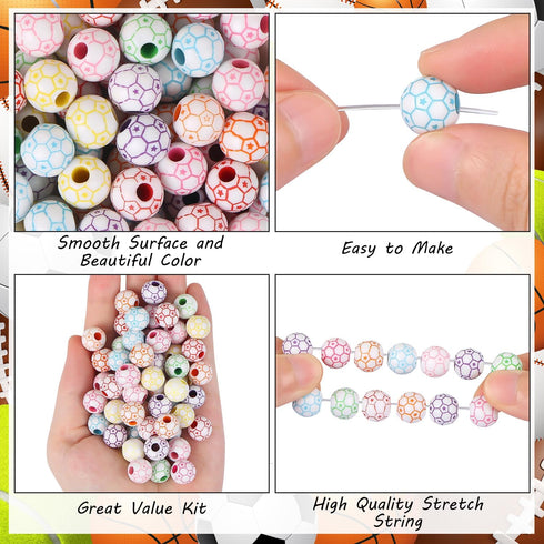 100pcs Rainbow Soccer Beads with 5.5 Yard Elastic Rope,Acrylic Sports Beads DIY Spacer Beads for Necklace Bracelet Keychains Handmade Jewelry Maki...