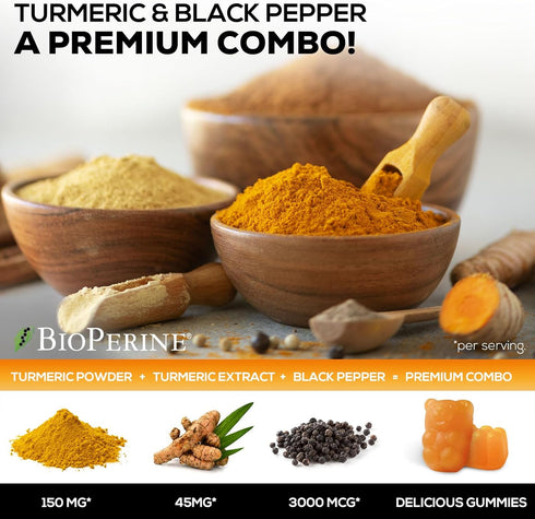 Turmeric Curcumin with Cinnamon & Ginger Gummies 95% Curcuminoids Black Pepper for Max Absorption Joint Support, Nature's Tumeric Herbal Extract S...