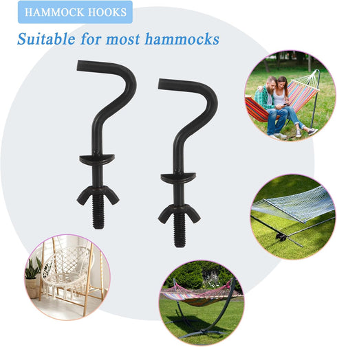 6 Packs Hammock Hooks Heavy Duty Replacement Zinc Hooks for Holding Hammock, 3/8 Inch Dia. Fit for 3/4 to 2 Inch Width Hammock Stand Parts Hardwar...