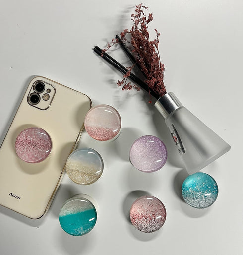 Clear Crystal Collapsible Expandiing Mobile Phone Grip Stand Holder for Smartphones and Tablets Cell Phone Accessory (Purple Glitter)...