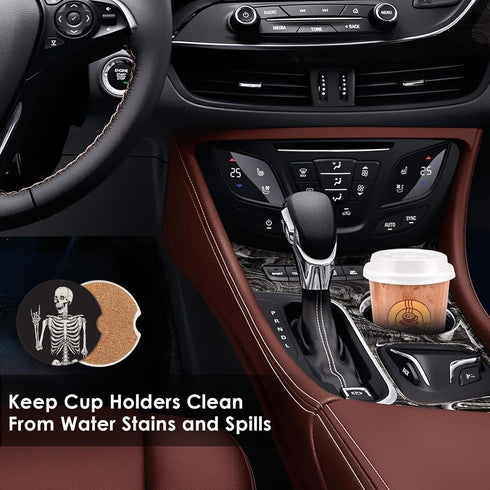 Britimes Absorbent Car Coasters 2 Pack for Cup Holders, 2.56" Ceramic Stone & Non-Scratch Cork Base Drink Coasters Human Skeleton...