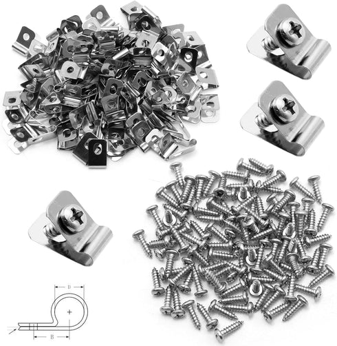 100Pcs Wire Fence Clips w/Screws, Stainless Steel Fencing Mounting Clips, 2.5mm Diameter Cattle Panel Clips, Screws for 2-6 Gauge, Wire Clip for V...