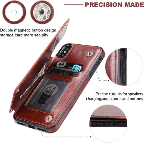 iPhone Xs Max Wallet Case with Card Holder,OT ONETOP Premium PU Leather Kickstand Card Slots Case,Double Magnetic Clasp and Durable Shockproof Cov...