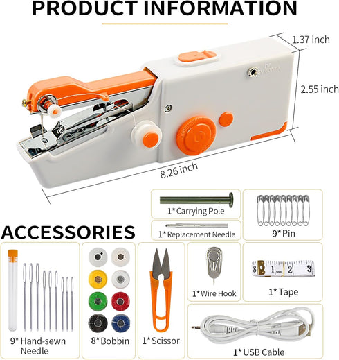 Hand held Sewing Machine, Portable Sewing Machine Handheld for Quick Stitching 33Pcs, Mini Sewing Machine for Beginners Suitable for Home Travel D...