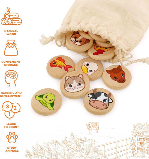 Ulanik Domestic Animals Matching Memory Game for Toddlers Age 3 + Year Old Preschool Wooden Board Games for Kids 4-8 Learning & Education Toys — 3...