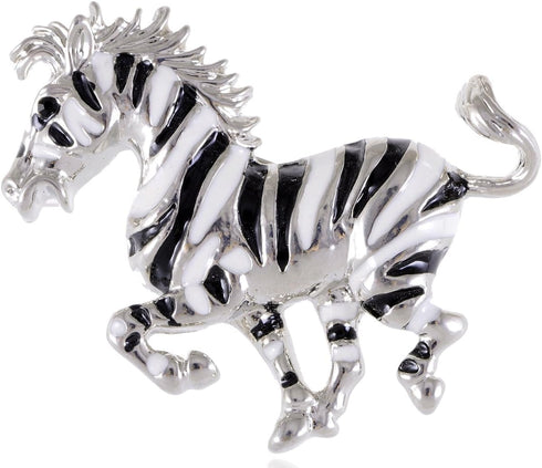 Alilang Silvery Tone Black White Striped African Zebra Horse Brooch Pin...