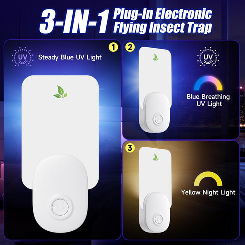 2024 Upgraded 3 in 1 Flying Insect Trap with 3 Light Modes, Fruit fly Traps for Indoors with 10 Glue Boards, Gnat Traps for House Indoor Potted Pl...