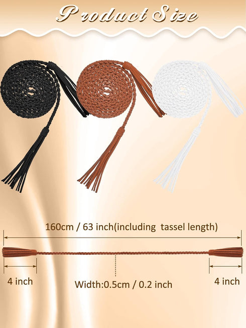 Geyoga 6 Pieces Women's Waist Belt Braided Woven Tassels Chain Belt PU Leather Rope Belt Skinny Tie Belt Boho Fringe Belt for Skirt Dress...