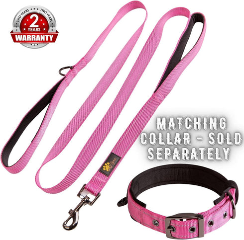 Adityna - Comfortable 6 ft Pink Dog Leash for Small, Medium, Large Dog Breeds - Double Handle Padded with Ultra Soft Neoprene - Heavy Duty, Reflec...