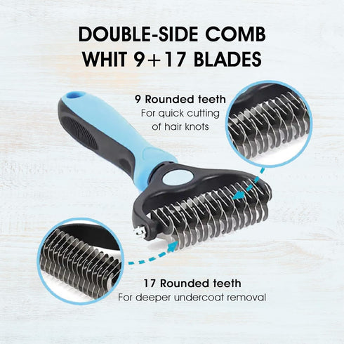 Pet hair remover comb, grooming brush, detangler, hair brush, double-sided blades. Friendly Dog Brush for Shedding & Effective Hair. Shedding Comb...
