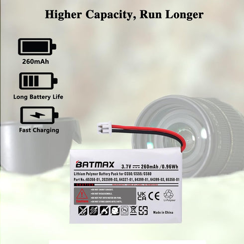 Batmax 2X CS-50 CS-55 65358-01 Battery for Plantronics C052, CS60, CS55, CS351, CS361, CS510, CS520, W710, W720 64327-01 64399-01 65358-01 PL-6439...