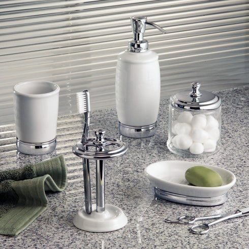 iDesign York Bathroom Vanity Glass Apothecary Jar for Cotton Balls, Swabs, Cosmetic Pads - Clear/Polished Lid,Small...