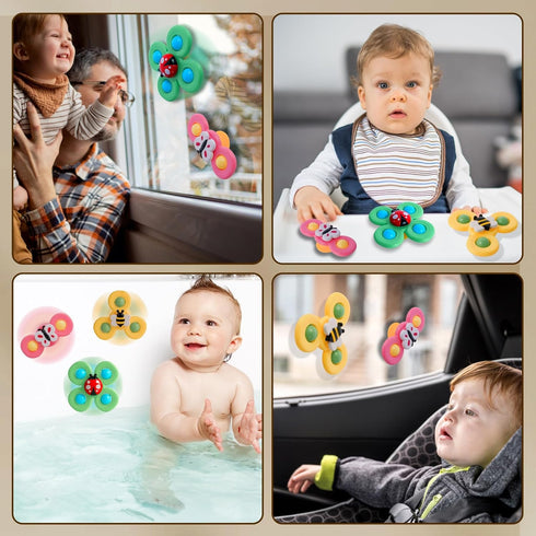 3PCS Suction Cup Spinner Toys for Babies, Fidget Spinners Sensory Bath Toys 6 12 18 Months, Airplane Car Travel Essential 1-3 Year Old Boy Girl Bi...