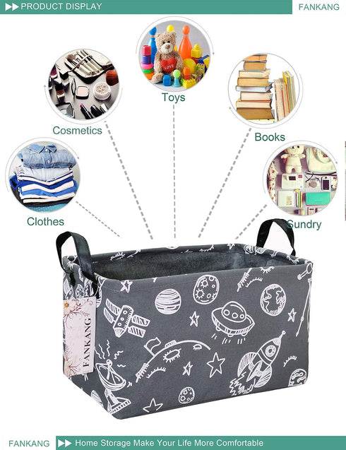 FANKANG Storage Basket,Nursery Hamper Canvas Laundry Basket Foldable with Waterproof PE Coating Storage, Office, Bedroom, Clothes,Toys (Rec-Space ...