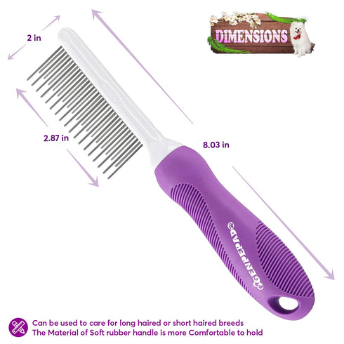 Grooming Comb for Dogs and Cats with Matted Hair, Detangling Pet Comb with Long and Short Stainless Steel Metal Fine Teeth for Removing Mats, Tang...