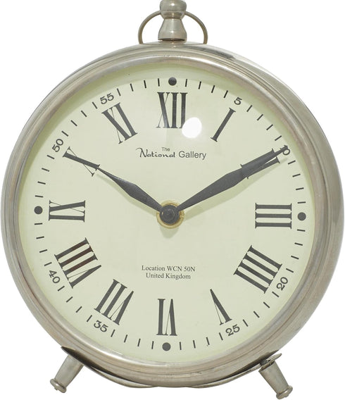 Deco 79 Stainless Steel Metal Decorative Clock Mantel Clock with Ring Top, Tabletop Clock 6" x 3" x 7", Silver...