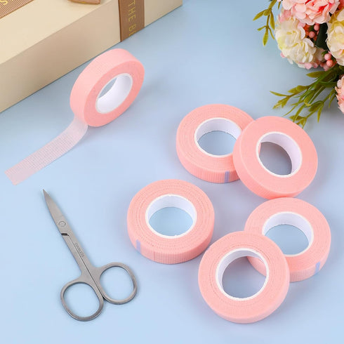 6 Rolls Lash Tape, Makeup Adhesive Tape for Eyeshadow, 1/2''x9.8 Yards Eyelash Tapes, Eyeshadow Tape for Eye Makeup with Eyebrow Scissors, Pink...