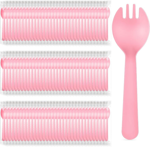 Tioncy 150 Pcs Disposable Plastic Sporks Individually Wrapped Disposable Sporks 4.5'' x 1.26'' 2 in 1 Fork and Spoon Set Disposable Serving Utensi...