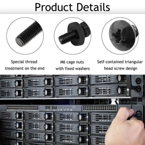 50-Pack M6 x 16mm Computer Rack Mount Cage Screws and Nuts & Washers for Rack Mount Server Cabinet, Rack Mount Screw Cage Nut - Black...