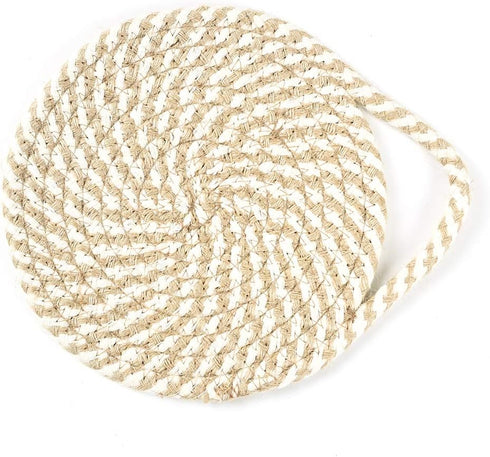 Cotton Thread Pot Trivet, Braided Cup Coaster for Kitchen, Multi-use for Hot Pan, Dish and Bowl, with Stylish Hanging Loop Set of 3 Diameter 7 Inc...