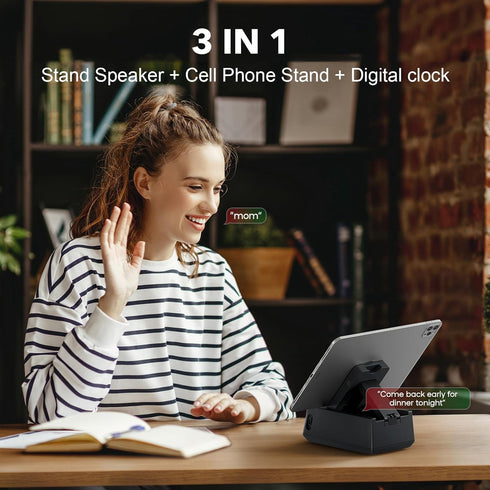 Deeyaple 3 in 1 Wireless Bluetooth Speaker with Loud Alarm Clock Cell Phone Stand TF Card Reader 12H Display Mic HD Surround Sound Cell Phone?Tabl...